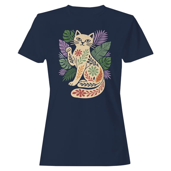 Floral Folk Art Women's Navy T-shirt