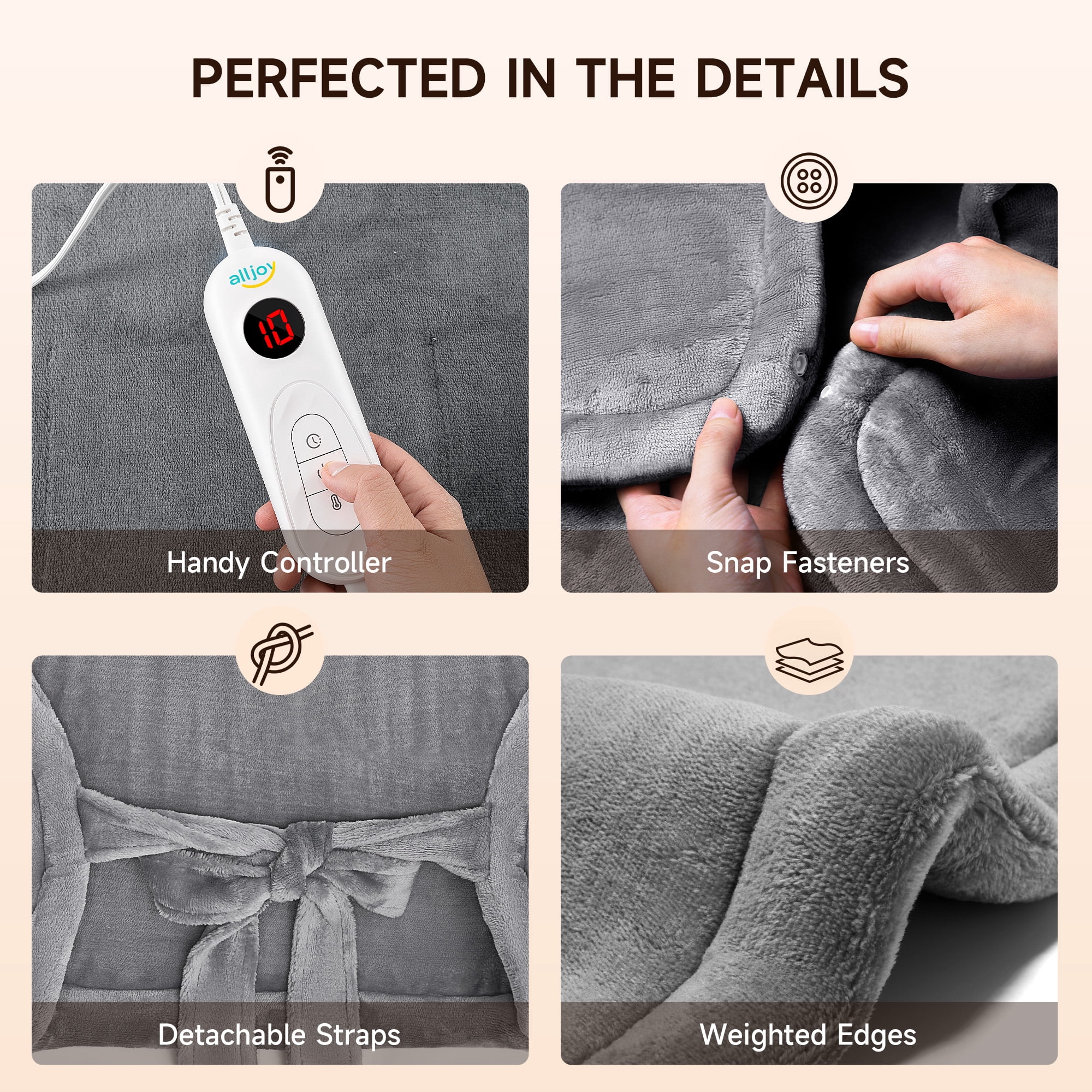 ALLJOY 24"x33" Large Shoulder Heating Pad for Back Pain Relief, Fast-Heating, Electric Large Heated Pad for Neck & Wrap with 6 Settings, Auto Shut-Off, the Best Gift for Love, Grey