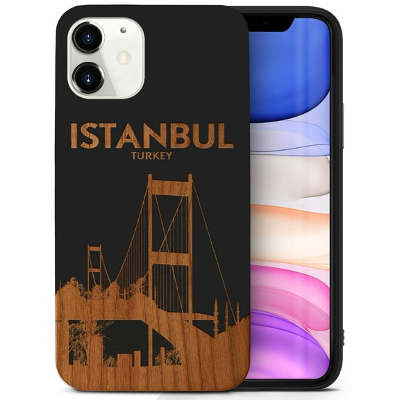 Case Yard Wooden Case for iPhone-11 Soft TPU Silicone cover Slim Fit Shockproof Wood Protective Phone Cover for Girls Boys Men and Women Supports Wireless Charging Istanbul Bridge Design