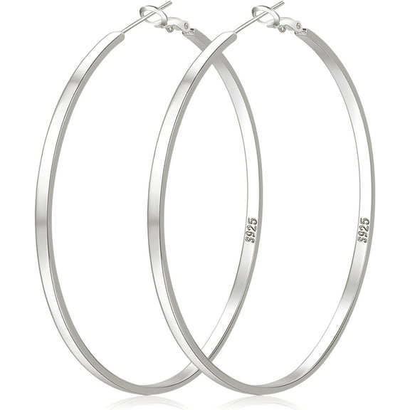 Tilga Sterling Silver Hoop Earrings Large Silver Hoop Earrings for Women Lightweight Big Hoops Earring Hypoallergenic Thin Hoops Earring for Women 30/40/50/60/65/70MM
