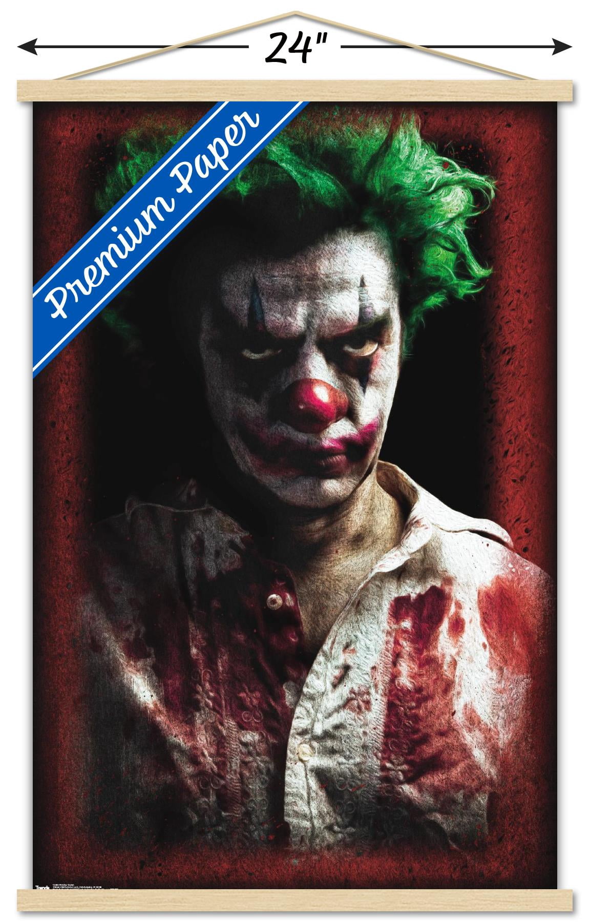 Psycho Clown Wall Poster with Wooden Magnetic Frame, 22.375" x 34"