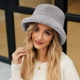 thumbnail image 2 of Xfvqtps Womens Bucket Hat Fluffy Plush Faux Fur Fuzzy Solid Color Simplicity Thick Coldproof Warm Outdoor Fall Winter Fishing Hat Gray, 2 of 2