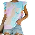 thumbnail image 4 of Azrian Womens Tops Fall Saving,Womens Plus Blouses Spring Summer Lace Flying Sleeves Round Neck Tie Dyed T-shirt Tops on, 4 of 5