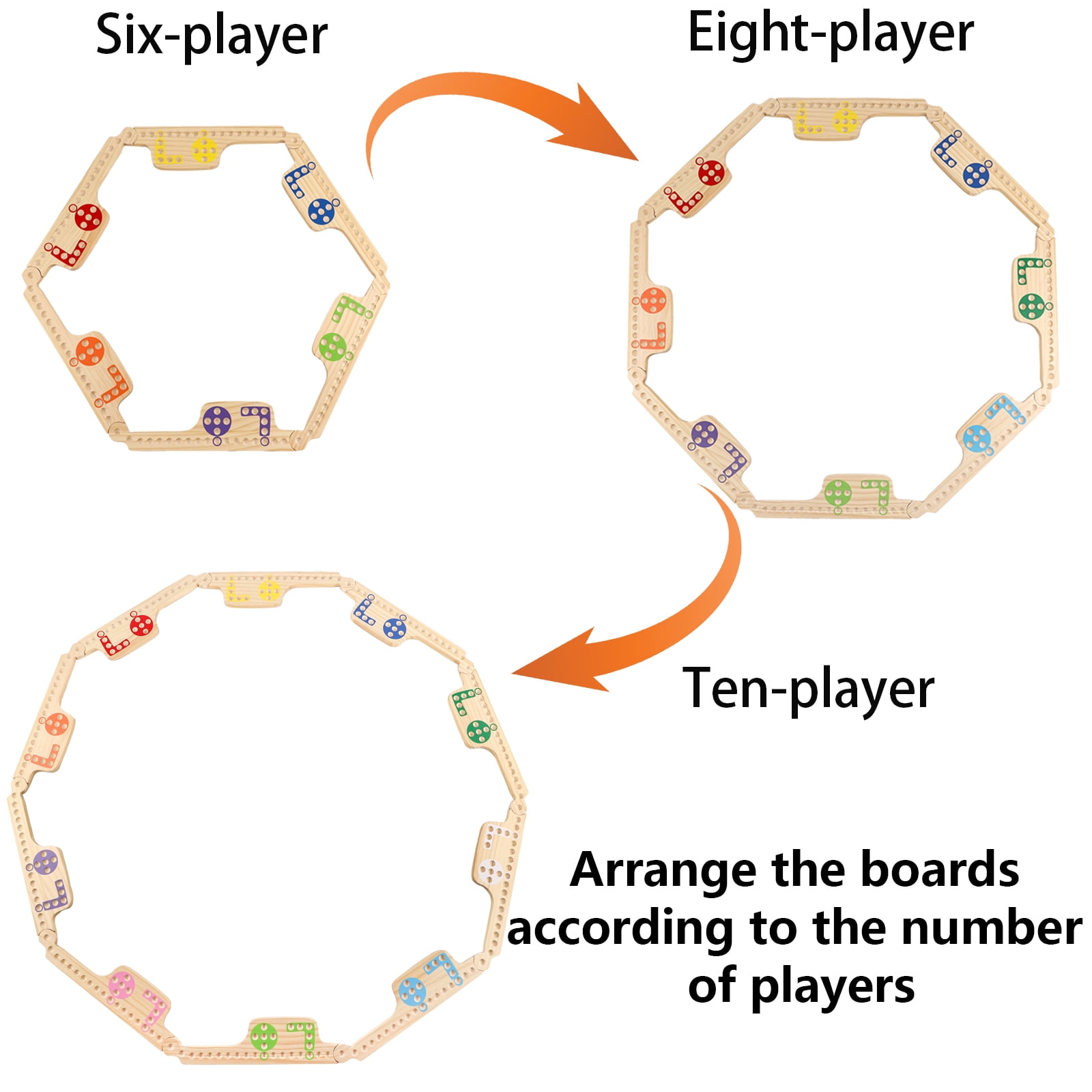 Grhonior 10 Player Interlocking Marbles and Jokers Board Game, Portable, Upgraded Version, Wood, for Adults, 1 Pack