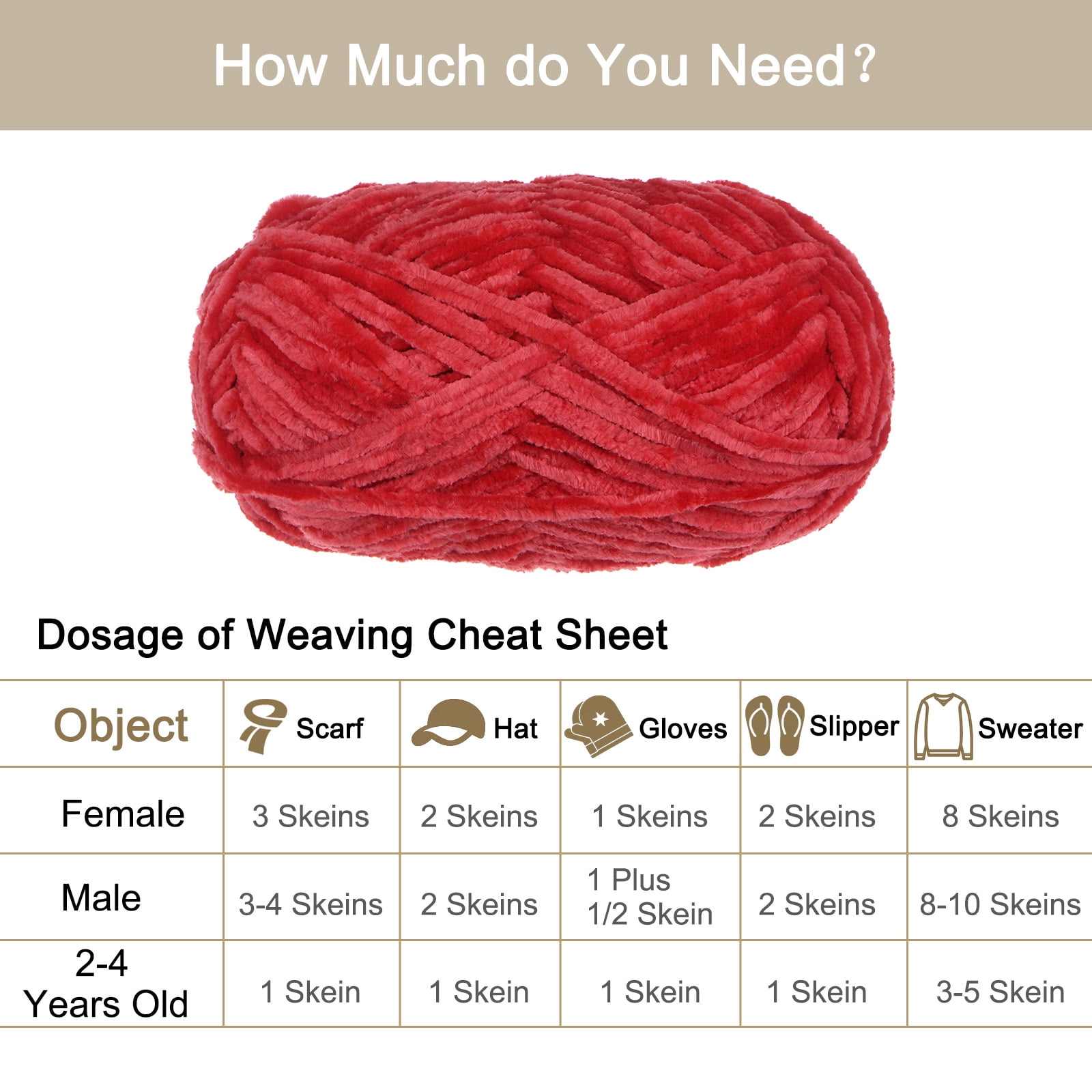Uxcell 4pcs Velvet Yarn Soft Chenille Yarn 4x100g/14.1oz (347yds) Fluffy Yarn for Knitting Crochet Blanket Red