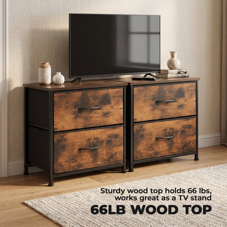 Alvantor 2/4-Drawer Dresser with Metal Frame & Wood Top, Fabric Storage Organizer, Black/Gray/Brown/White