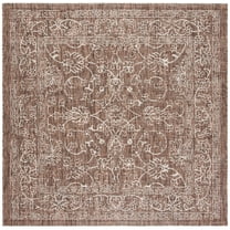 SAFAVIEH Courtyard Darin Botanical Indoor/Outdoor Area Rug, Brown/Ivory, 4' x 4' Square