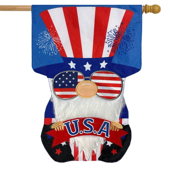 Briarwood Lane Patriotic Gnome Fourth of July Applique House Flag