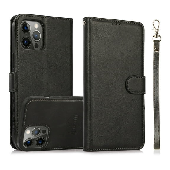 ELEHOLD 2 in 1 Wallet Case for iPhone 14 Pro Max, Credit Card Holder Detachable Hybrid Protective Slim Hard Shell Magnetic PU Leather Folio Pocket Flip Cover for iPhone 14 Pro Max,Black