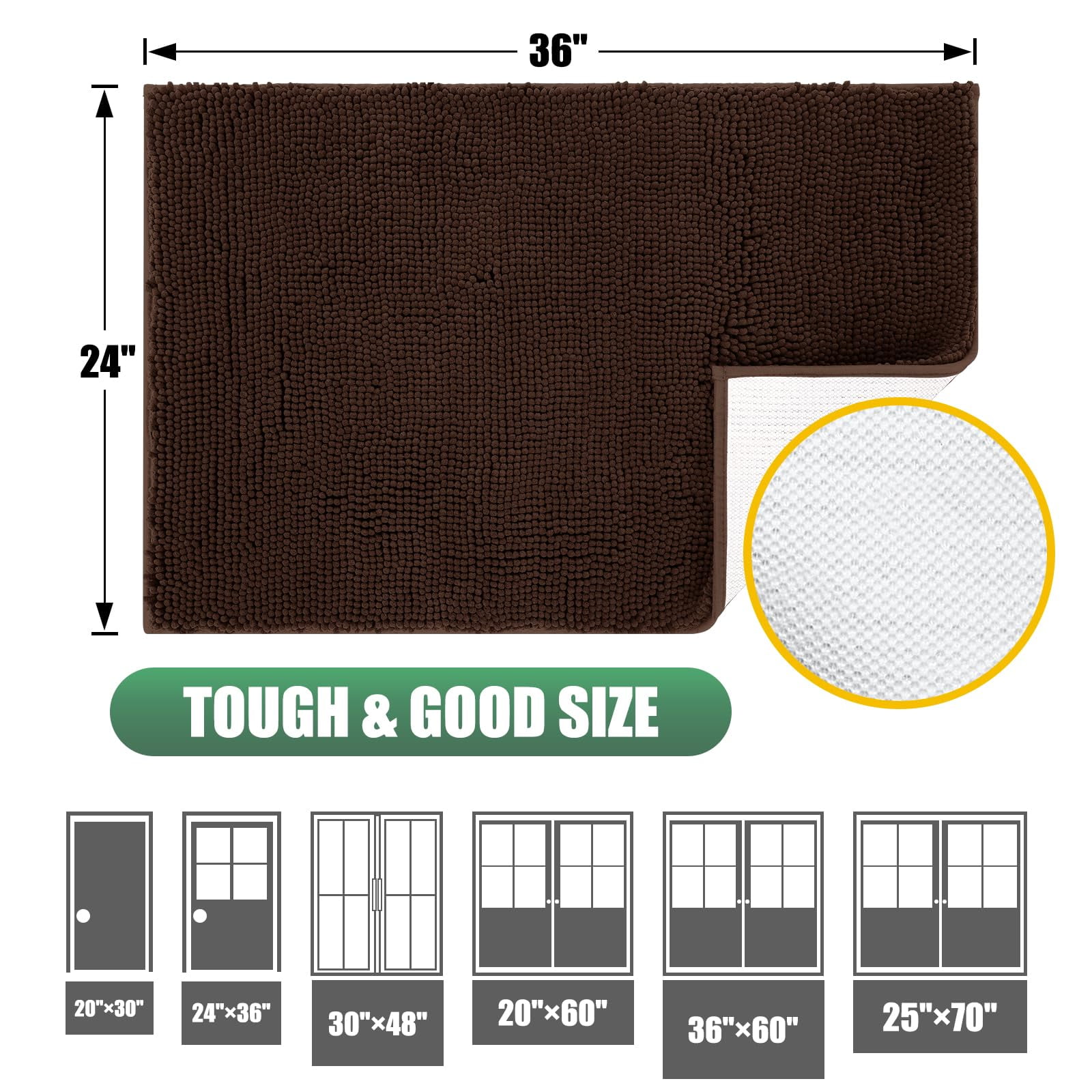 Chenille Absorbent Outdoor Doormat 60" x 36", Washable Muddy Door Mats for Dog Non Slip Indoor Doormat Dog Mat for Muddy Paw Front Inside Doormats for Entryway Brown