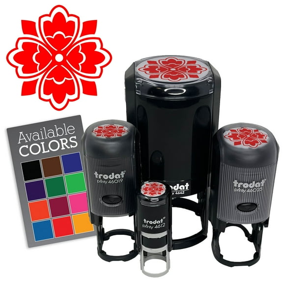 Stylish Modern Flower Floral Plant Self-Inking Rubber Stamp Ink Stamper for Stamping Crafting Planners - Black Ink - Mini 1/2 Inch