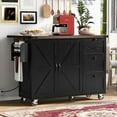 thumbnail image 2 of Farmhouse Kitchen Island with Power Outlet, Drop Leaf, Spice Rack and Drawer,Rolling Kitchen Cart on Wheels,Kitchen Storage Island for Home Dining Room (Black), 2 of 9