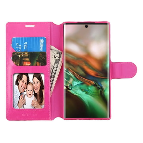 Cover for Samsung Galaxy Note 10 (6.3") PU Leather Wallet with Credit Card Holder Storage Folio Flip Pouch Stand Phone Case Fit Galaxy Note 10 [ Hot Pink ]