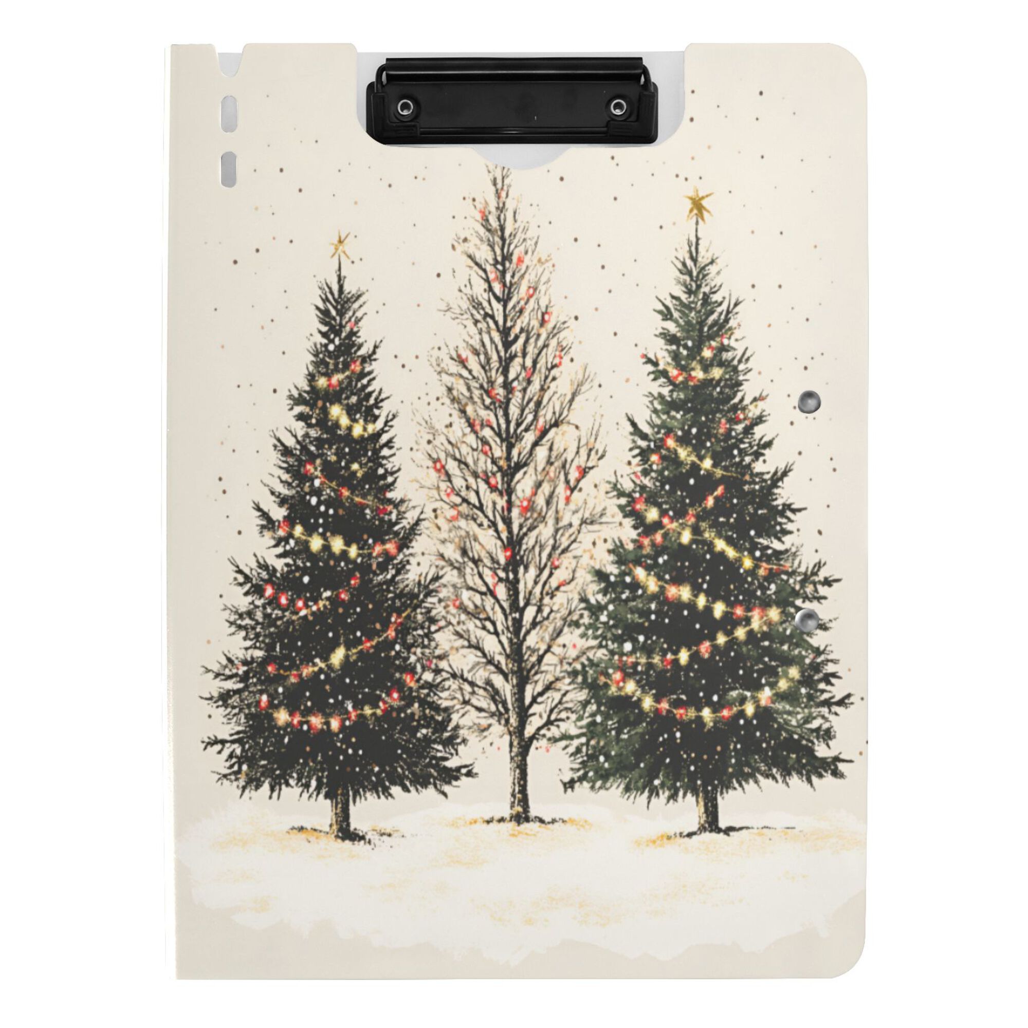 FORMRS A4 Clipboard Folder with Pen Holder Horizontal Foldable School Office Binder, Hand Drawn Christmas Stars