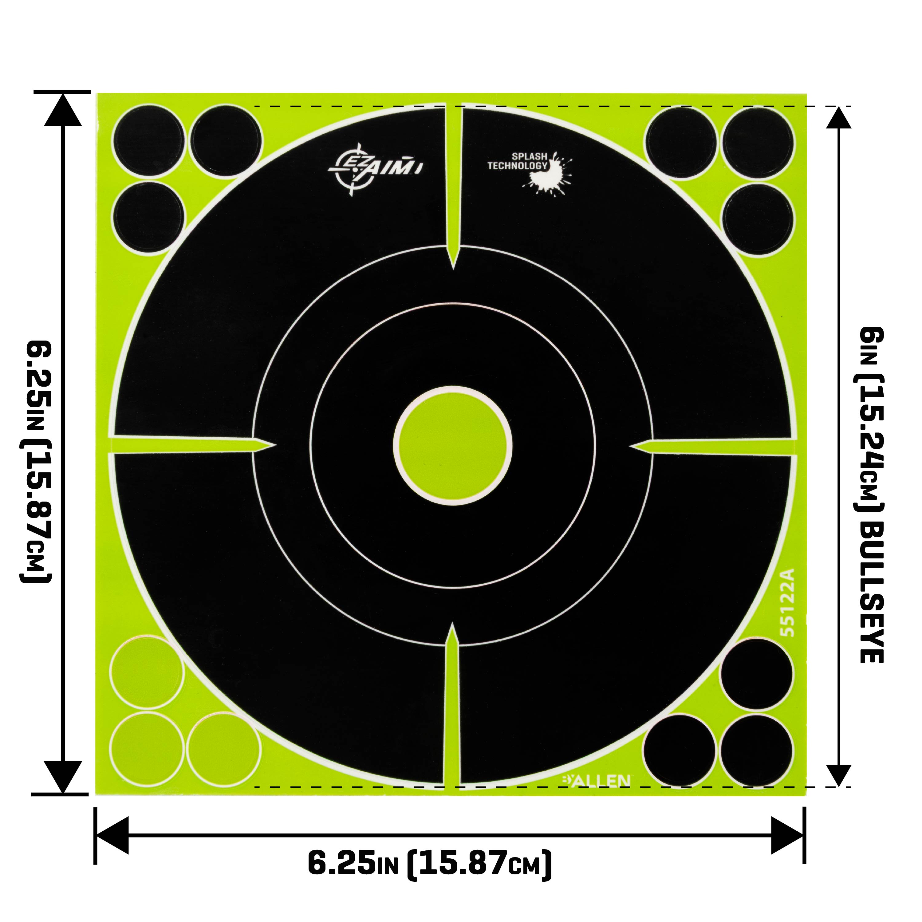 EZ Aim Splash Adhesive Bullseye Targets, 6 x 6 Inch, 10 Pack