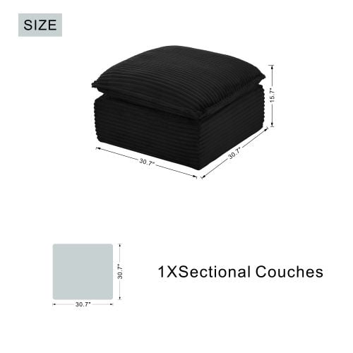 Upholstered Modular Square Compression Ottoman, 30.7" Square x 15.7" H, 3-in-1 Footrest, Seat & Side Table, Black