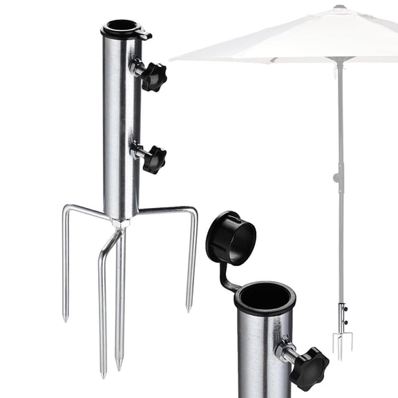 LAGarden Beach Umbrella Sand Anchor with 4 Spike Steel Outdoor Stand for Ground Grass Beach Yard Lawn Garden