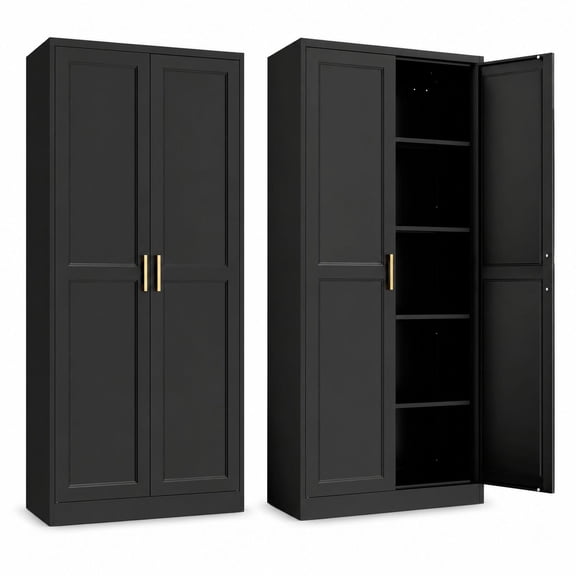 71"Metal Pantry Storage Cabinet with Doors & 4 Adjustable Shelves