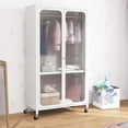thumbnail image 3 of Closet Wardrobe, Portable Closet with Rollers, Mobile Metal Armoire Closet with Hanging Rod, Adjustable Shelf, Rolling Closet Storage Accent Cabinet, Armoire Clothes Organizer for Bedroom, 3 of 9