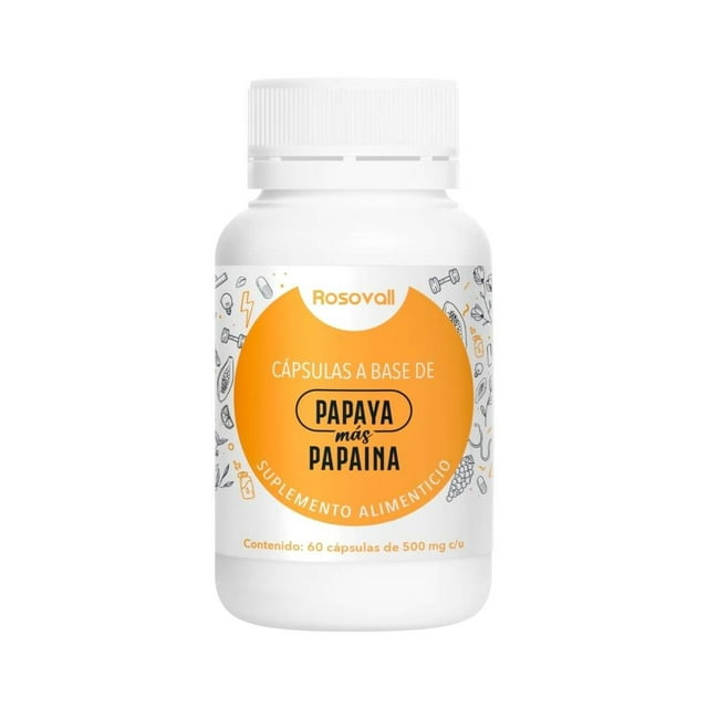 Suplemento Alimenticio Rosovall Papaya más Papaina con 60 Cápsulas