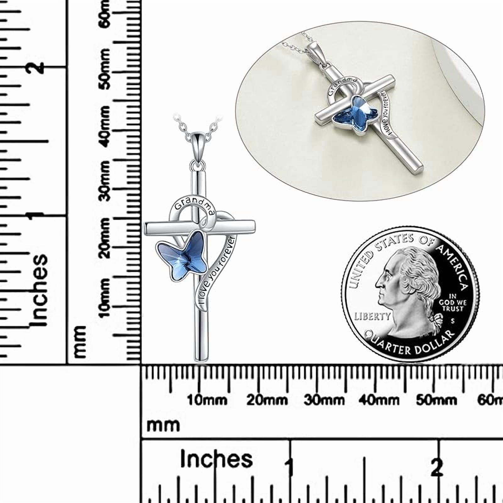 Grandma/Granddaughter Necklace Gifts for Women 925 Sterling Silver with Blue Butterfly Crystal Cross Necklace for women