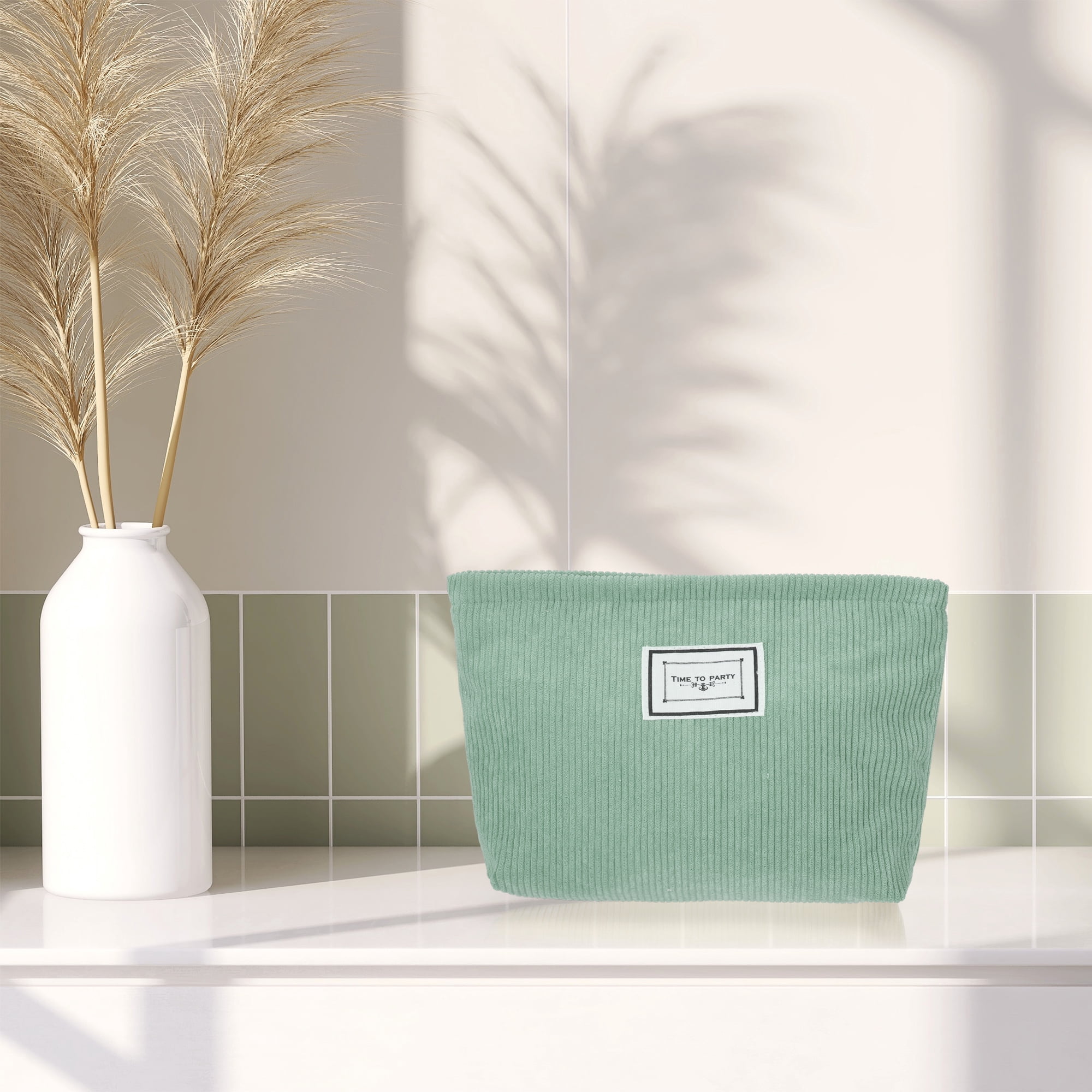 Unique Bargains Women Corduroy Makeup Bags Corduroy Cosmetic Bag Zipper Makeup Pouch Green