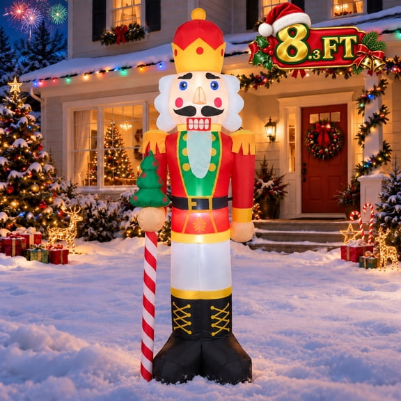Glazina 8.3ft Christmas Inflatable Nutcracker King with Candy Cane Scepter, LED Lights, Christmas Blow Up for Outdoor Decoration