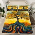 thumbnail image 2 of Castle Fairy Teens Boho Tree Of Life 4 Pieces Queen Sheet Sets,Hippie Abstract Stripes Ultra Soft Flat Sheet,Bohemian Exotic Style Queen Fitted Sheet,Luxury Bedroom Decor, 2 of 7