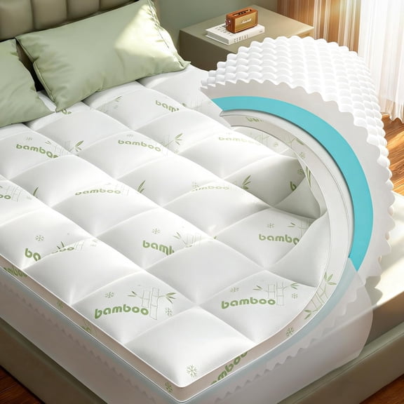 Single bed mattress cover, 3-in-1 memory foam mattress cover for back pain,made of bamboo, 2.5-inch (approx. 6.4 cm) dual-firm gel memory foam.