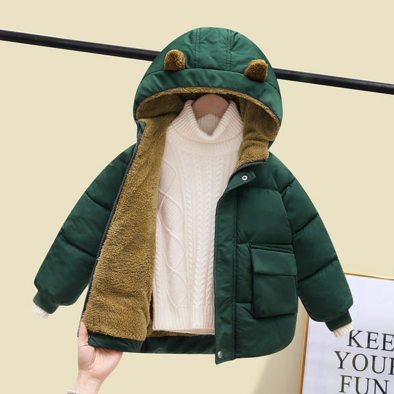 AUNVITO 2025 Trendy New Winter Down Long Sleeved Hooded Jacket Children's Long Sleeved Hooded Bear Ear Casual Outdoor Jacket