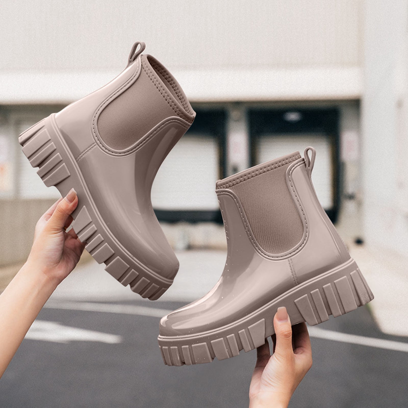 Wensltd Women's Rain Boots Waterproof Comfortable Ankle Booties Fashion Non-Slip Chunky Short Garden Boots