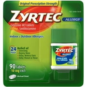 Zyrtec Cetirizine HCI Allergy 10 mg Antihistamine, Indoor & Outdoor Allergies 24 Hours 90 Tablets
