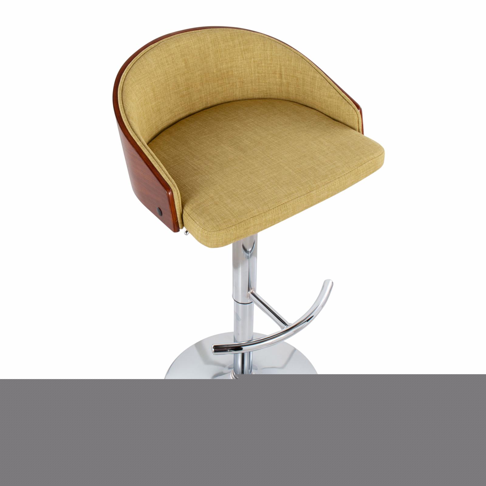 thumbnail image 5 of Shiraz Mid-Century Modern Adjustable Barstool With Swivel In Chrome, Walnut And Green Fabric - Set Of 2, 5 of 8
