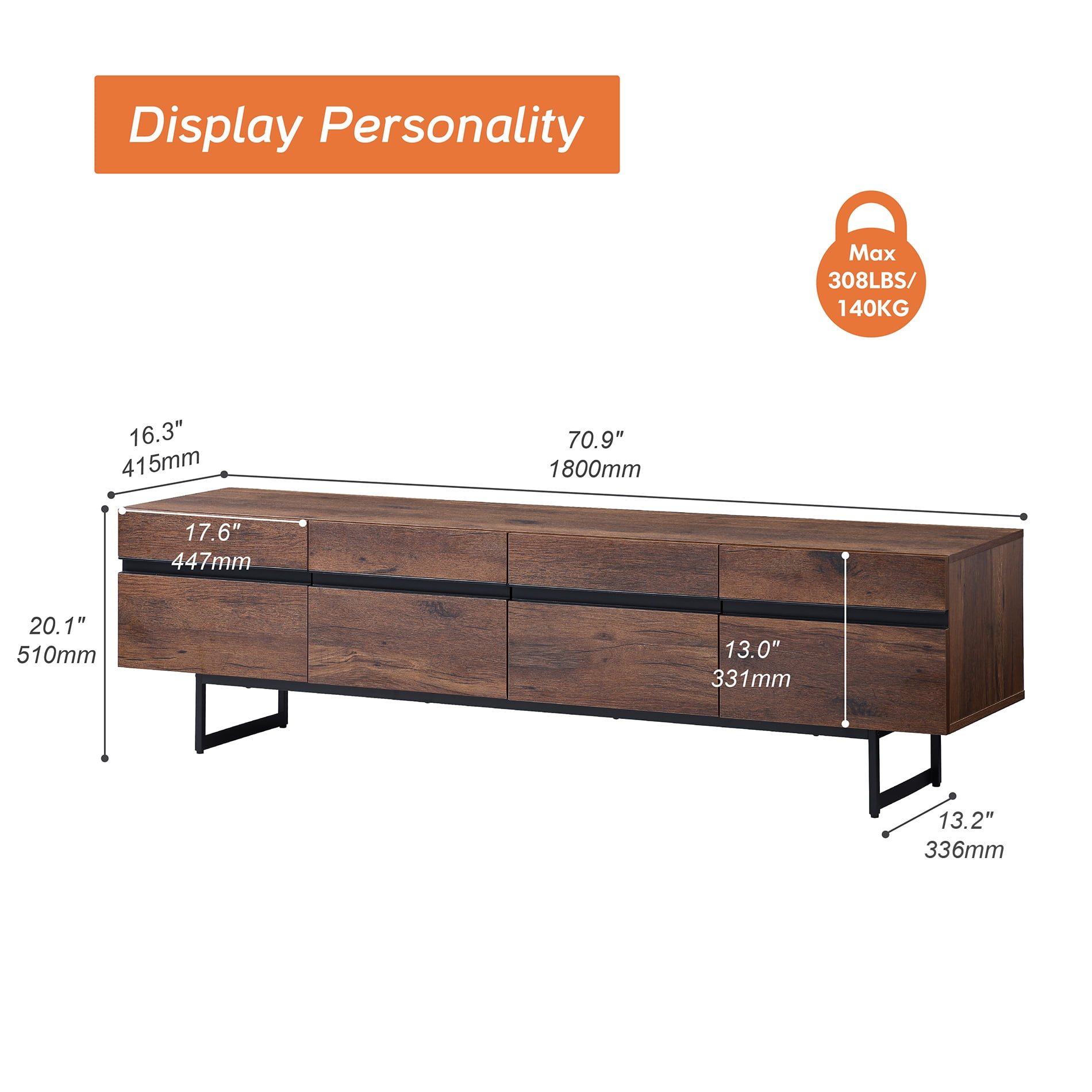 FITUEYES TV Stand with Drawers for TVs up to 75", Brown