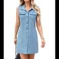 thumbnail image 1 of Vestidos de Mezclilla para Mujer, Sin Mangas, Elásticos, de Verano, Estilo Vaquero, Informal, Estilo Occidental, Corto, con Botones y Bolsillo de Azul S, 1 of 10