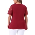 thumbnail image 3 of Blusa Elegante de Manga Corta de Encaje con Cuello en V para Mujeres Talla Grande Agnes Orinda Primavera Verano Punto Acanalado 4X Burdeos, 3 of 7