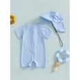 thumbnail image 5 of WIBACKER 0-3T Toddler Baby Boys Seersucker Short Sleeve One Piece Rash Guard Swimsuit Zipper Bathing Suit Swimwear with Hat, 5 of 10