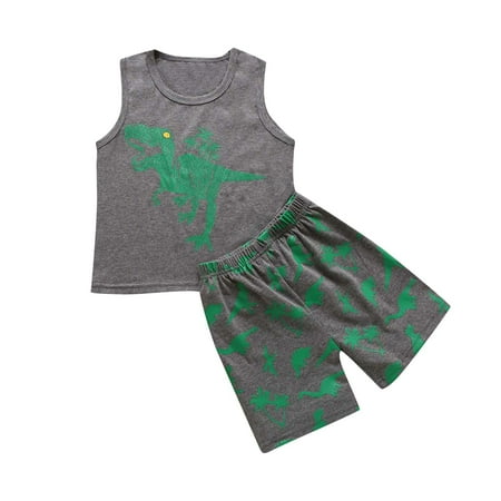 

Fesfesfes Toddler Kids Baby Boys Summer Sports Dinosaur Print Vest Clothes Set