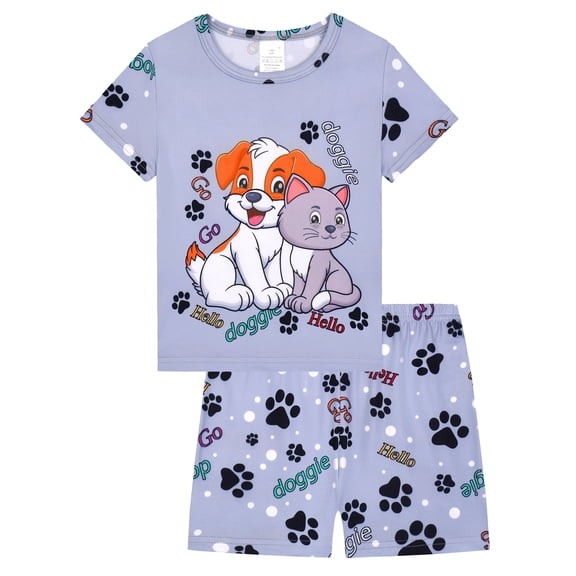 WIBACKER 2-Piece Summer Pajamas for Kids Boys Dog Short Sleeves Tee and Shorts Toddler Cool PJs Set Size 3-12Y