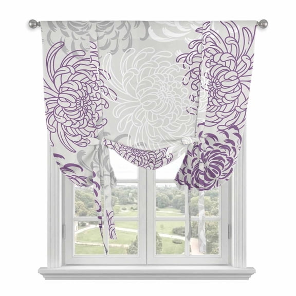 Tie Up Curtains for Windows Purple Floral Valance Adjustable Balloon Curtain Gradient Abstract Flowers Tie Up Shades for Kitchen Living Room Bedroom Privacy Curtain Drape 34x45 Inch
