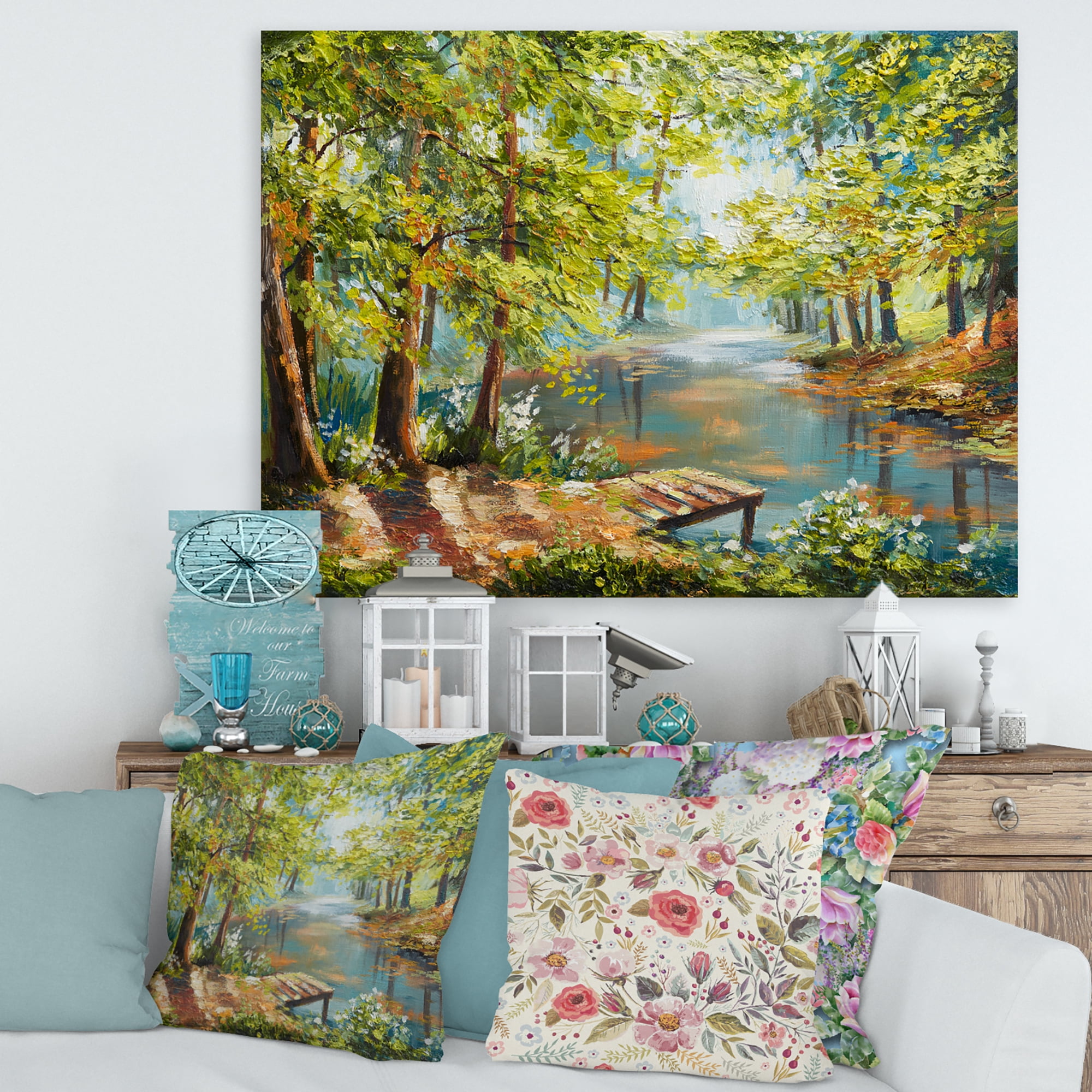 Designart ' Meandering River With Autumn Forest ' Lake House Canvas Wall Art Print