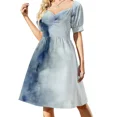 thumbnail image 3 of Vestido de manga corta con pintura de acuarela que agrieta el hielo Vestidos largos con velo Vestido de mujer, 3 of 7