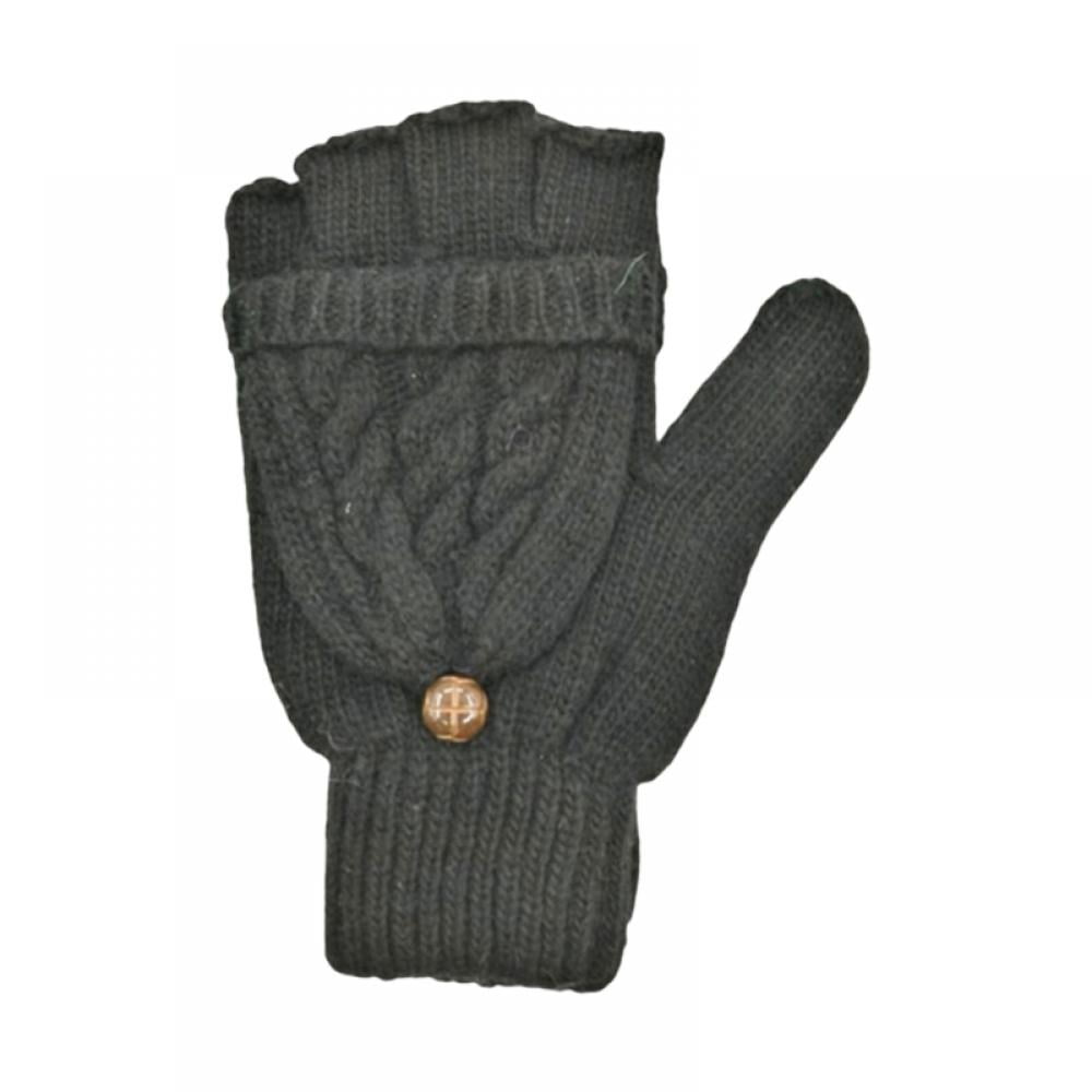 Men Women Winter Warm Fliptop Gloves Fingerless Convertible Knit Wool Mittens