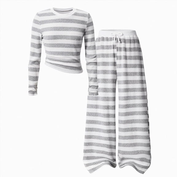 Enyan Tween Girls 2-Piece Outfits Fall Winter Long Sleeve Striped Top & Wide Leg Pants Teen Girls Trendy Casual Clothes,10-11 Years