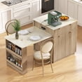 thumbnail image 2 of 82.6" Fluted Kitchen Island with Extendable Dining Table for 4-6, Island Table for Kitchen with Power Outlet, Kitchen Table with Double-Side Storage, 2 Drawers 2 Side Open Shelves, 2 of 13