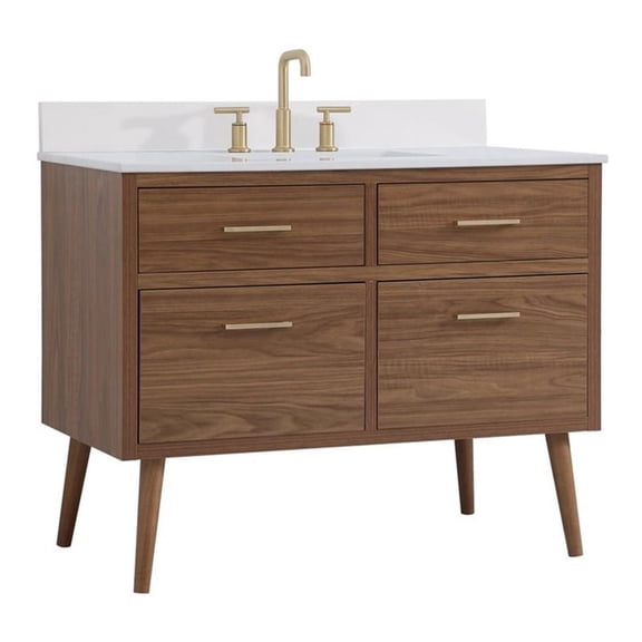 Elegant Decor Boise 42" MDF Wood Bathroom Vanity with Backsplash in Walnut Brown