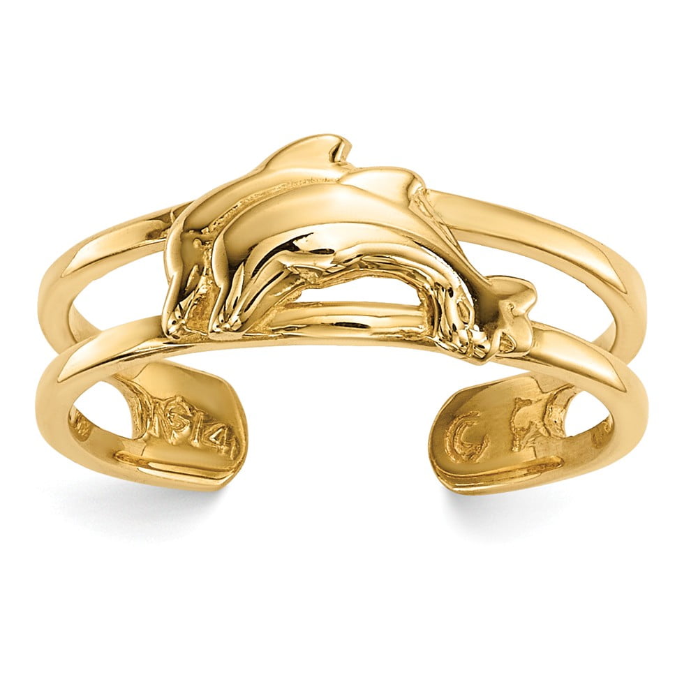 Solid 14k Yellow Gold Dolphins Toe Ring Adjustable - Walmart.com