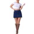 thumbnail image 2 of FALDA DE DENIM MINI A-LINE DE CINTURA ALTA CON RANURA LATERAL PARA MUJERES INSPIRE CHIC M AZUL OSCURO, 2 of 6