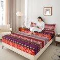 thumbnail image 4 of Feelyou Western Boho Aztec Bed Sheets for Teens, Red Tribal Square King Sheets, Vintage Fashion Style Sheet Set, Microfiber Bedroom Decor, 4 Pieces, 4 of 7