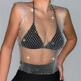 thumbnail image 3 of Wangsaura Women Rhinestone Mesh Tank Top, Sleeveless Crew Neck/V-neck Shiny  Tops, 3 of 6